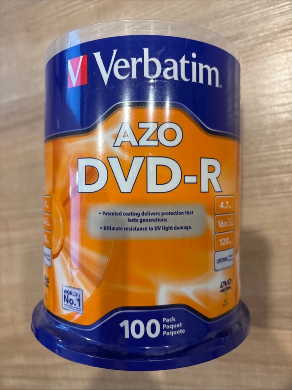 Verbatim AZO DVD-R 16x Speed 4.7GB 120 Min: 100 Pack (95102)  NEW in packaging